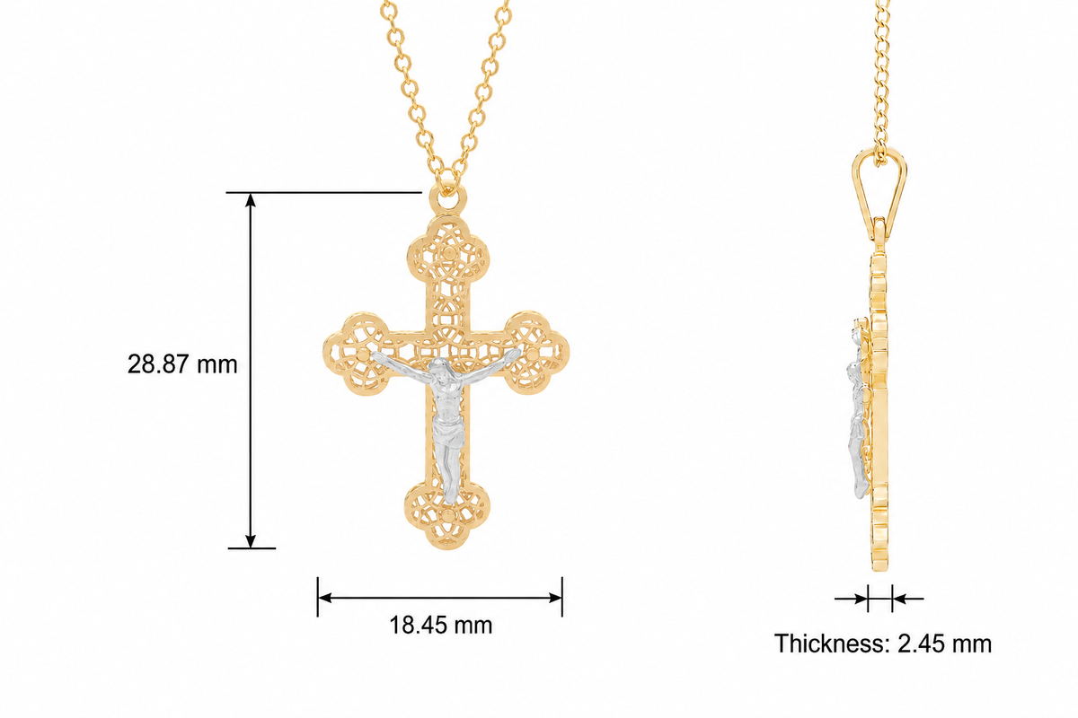 18KT Diamond Cut Yellow and White Orthodox Cross Pendant