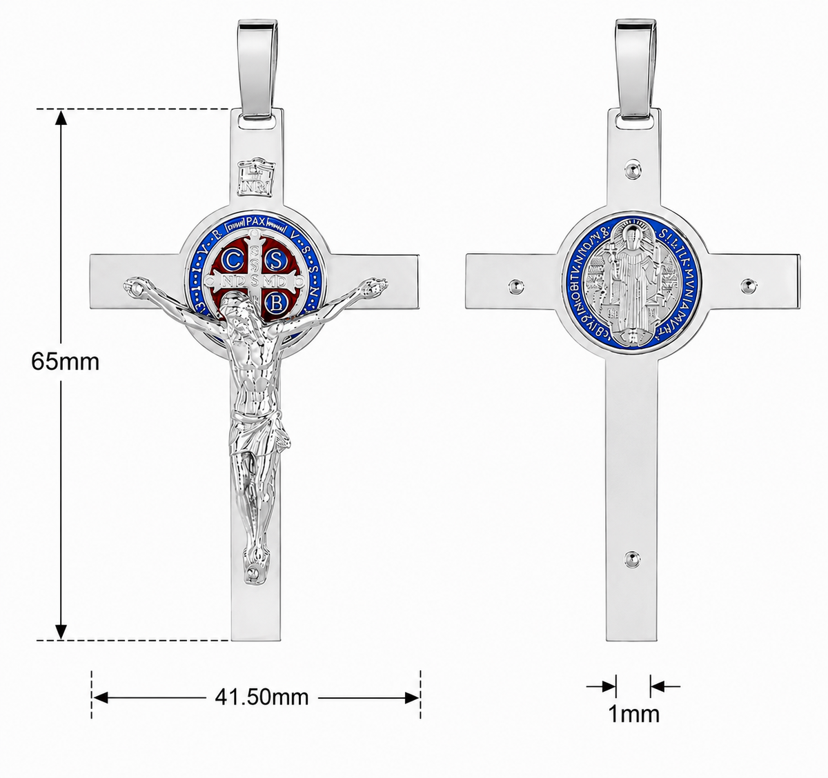 Sterling Silver St Benedict Cross Pendant with Red/Black Enamel