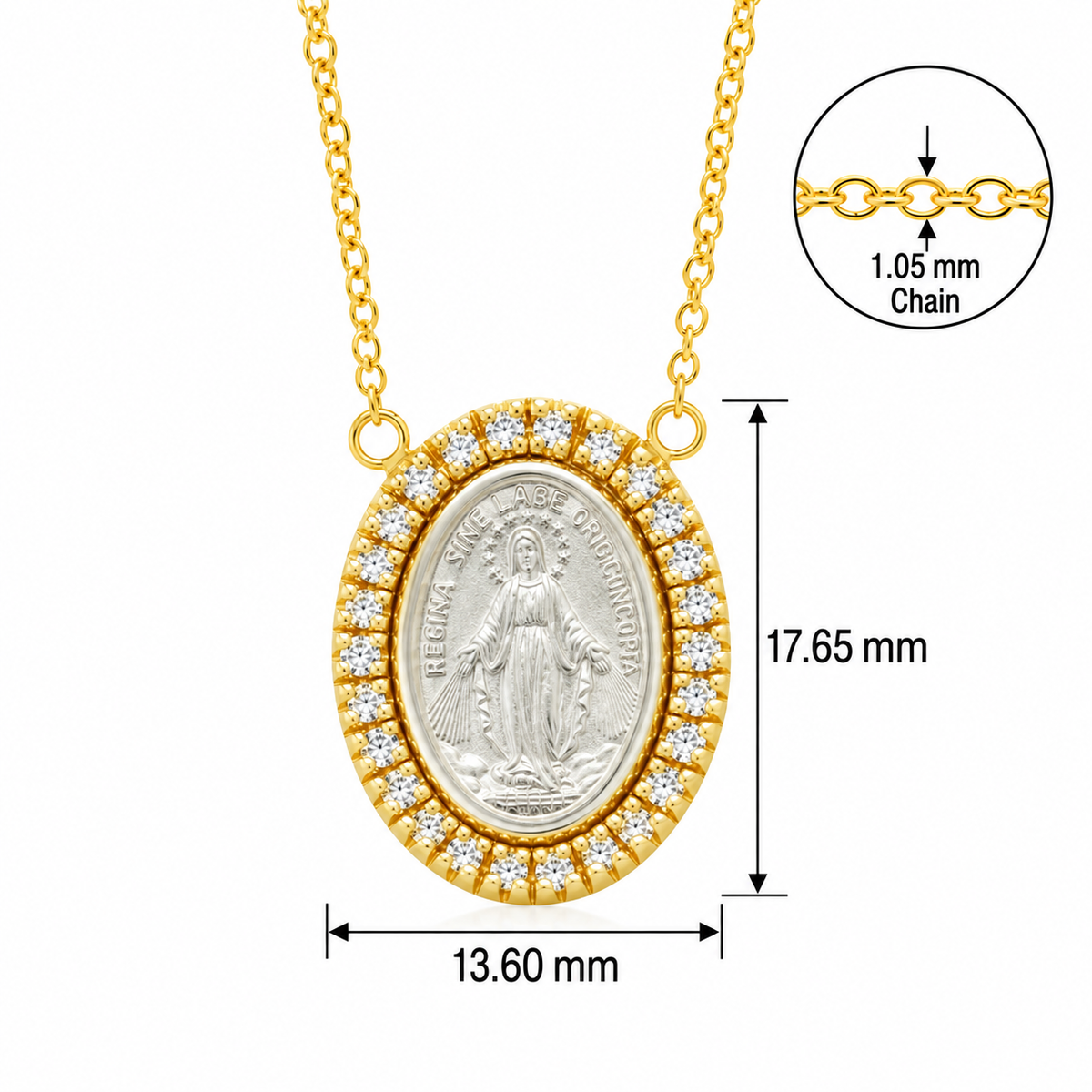 18KT Yellow and White Gold Lady of Miraculous Diamond Medal Necklace