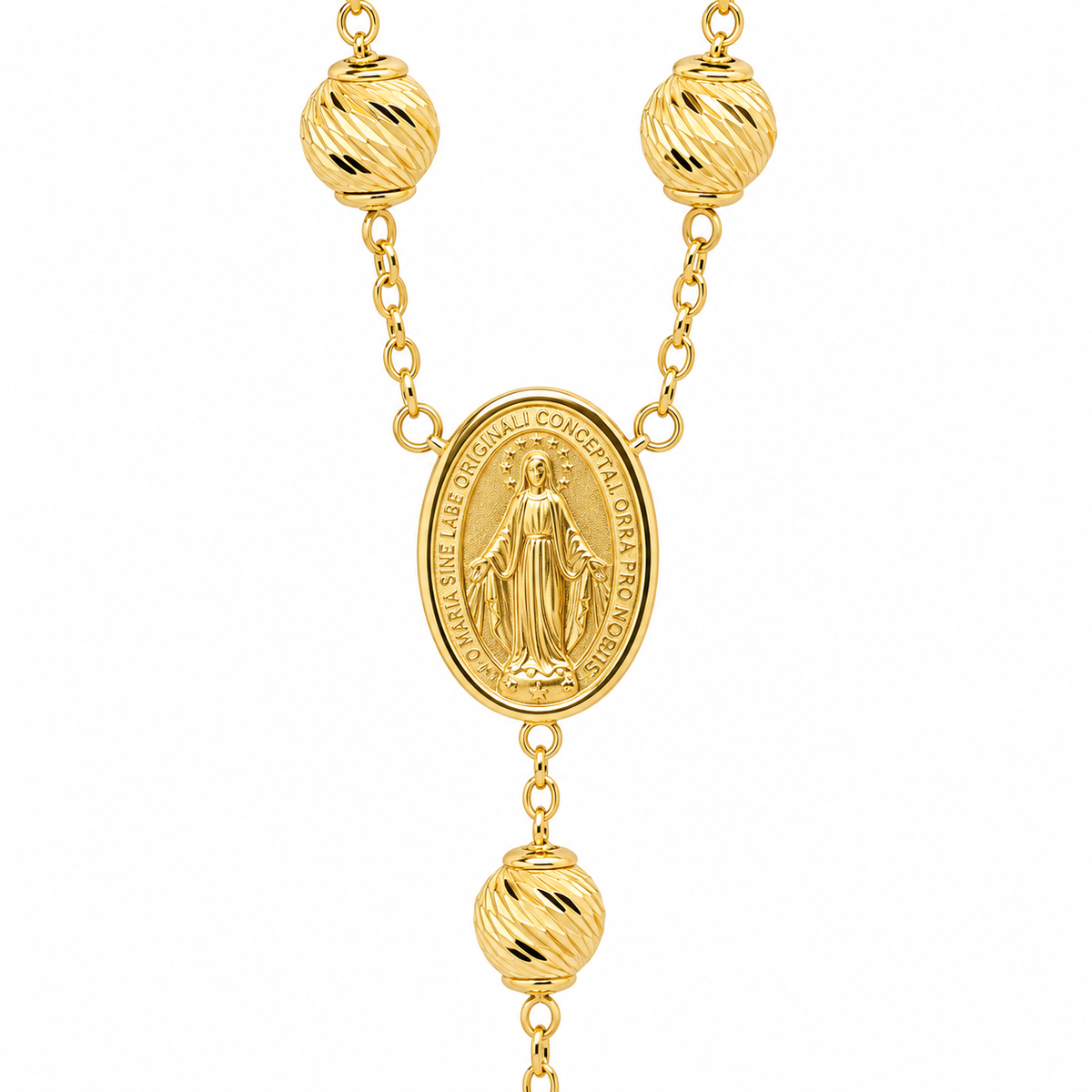 18KT Yellow Gold Rosary Diamond Cut Rosary Necklace