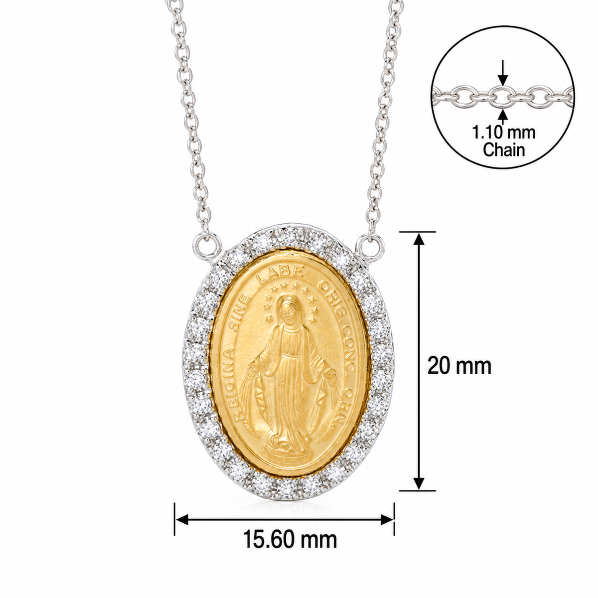 18KT White/Yellow Gold Lady of Miraculous Diamond Medal Necklace