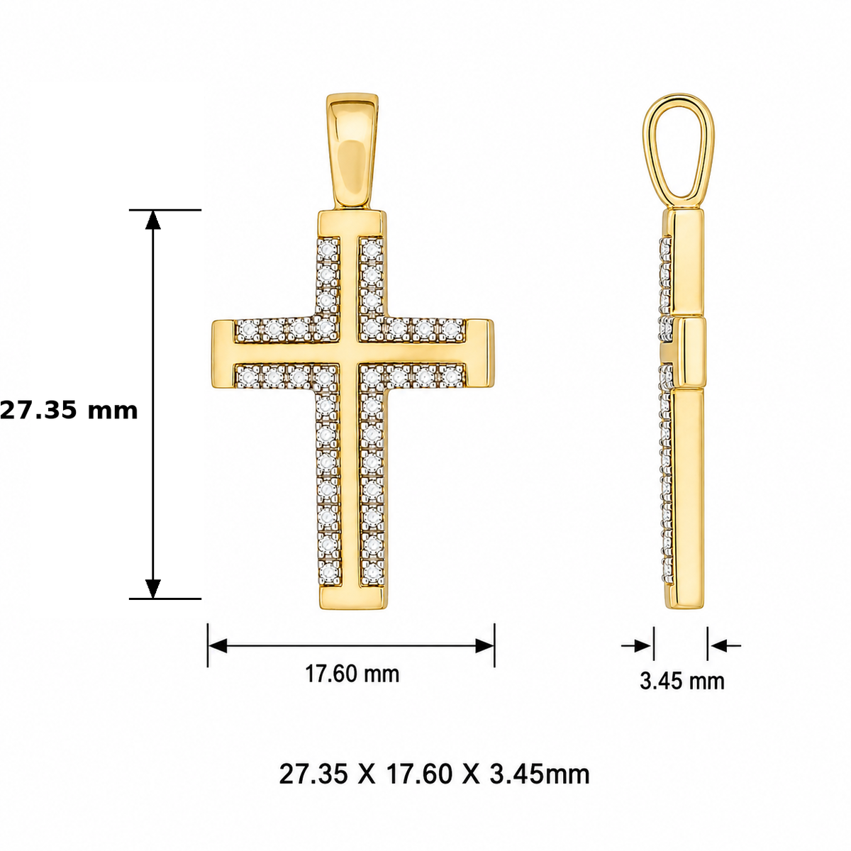 9KT Yellow And White Gold Cross Pendant With Cubic Zirconia