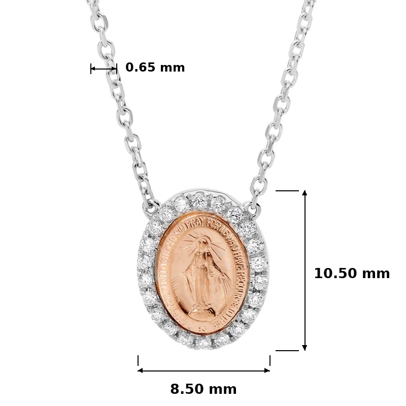 18KT White & Rose Gold Lady of Miraculous Diamond Medal Necklace